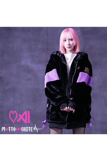 Manteau Fourrure Col Sailor Noir et Violet - Motto Aishite