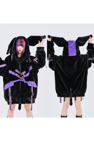 Manteau Fourrure Oreilles De Diable Noir Et Violet - Psynyxx