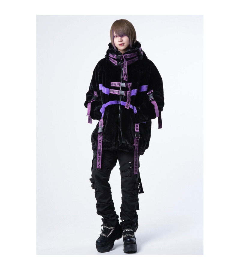 Black Purple Fluffy Cyber Coat - Psynyxx