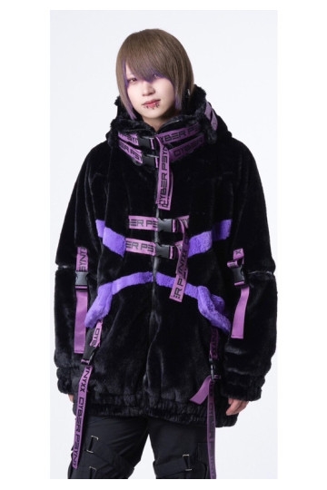 Manteau Fourrure Cyber Noir Et Violet - Psynyxx