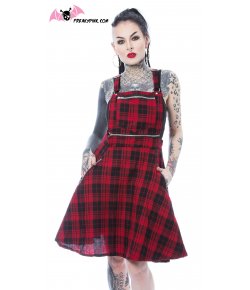 Robe salopette tartan rouge et noir