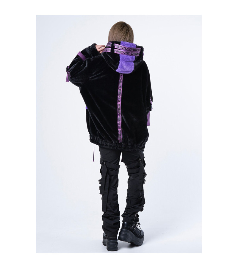 Manteau Fourrure Cyber Noir Et Violet - Psynyxx