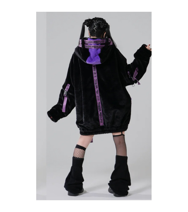 Manteau Fourrure Cyber Noir Et Violet - Psynyxx