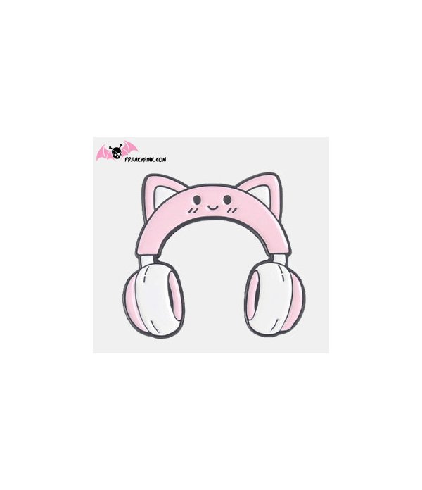 Pins casque chat rose pastel