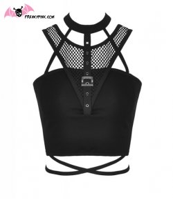 Crop top punk avec choker, résilles et laçage