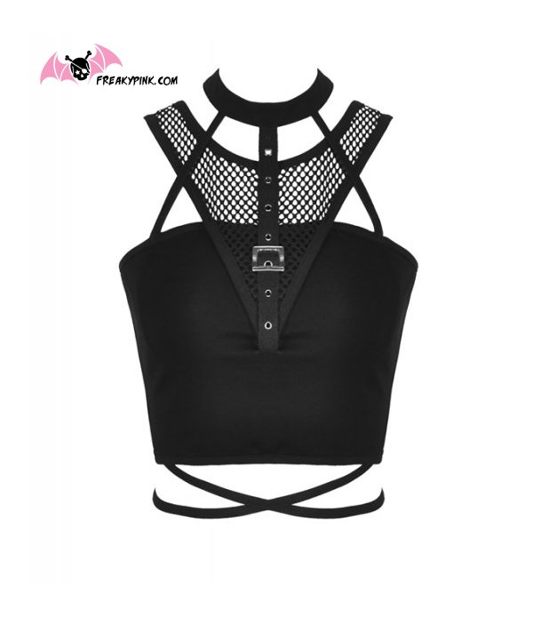 Crop top punk avec choker, résilles et laçage