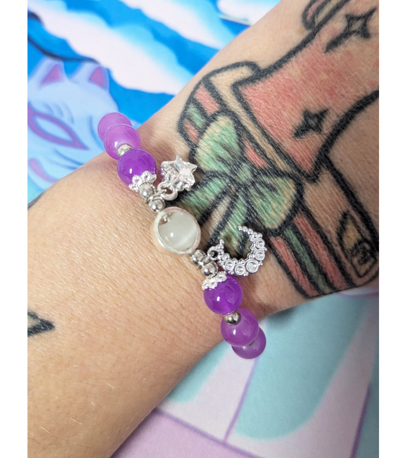 Purple Beads Moon Star Bracelet - Freaky Pink