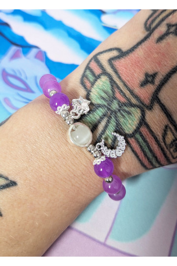Bracelet Perles Violettes Lune Etoile