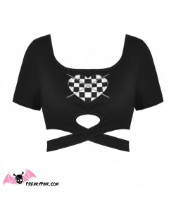 Crop top cœur damier noir et blanc