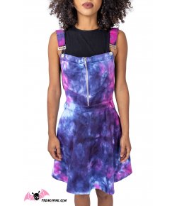 Robe salopette tie and dye bleue et rose