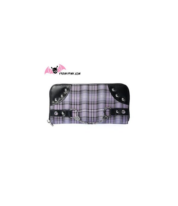 Portefeuille menottes tartan lilas