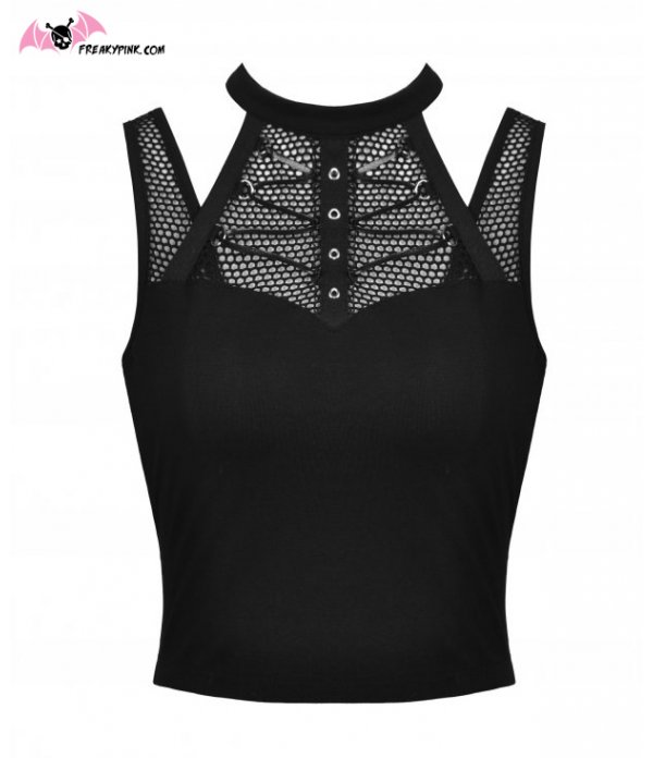 Débardeur punk avec choker, résilles et laçage