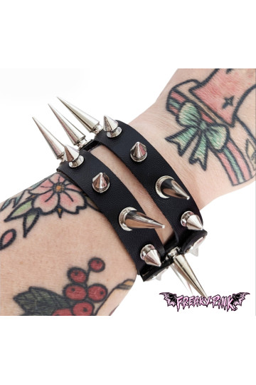 Bracelet A Piques Noir Double