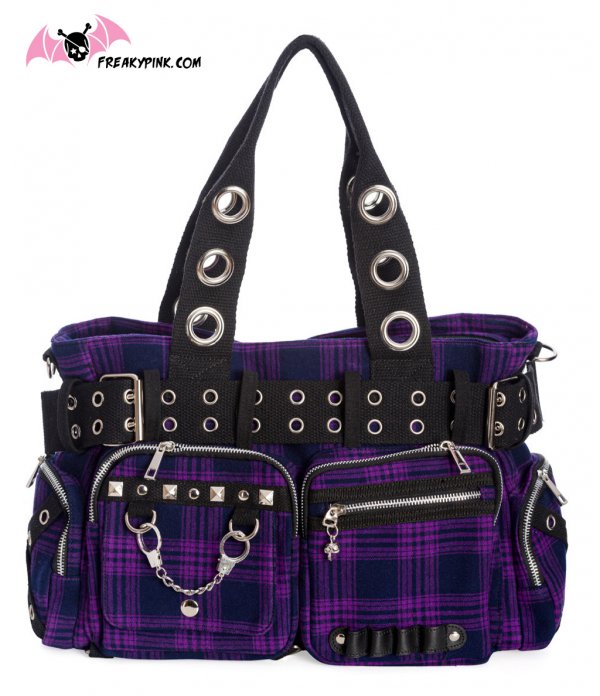 Grand sac à main punk écossais violet