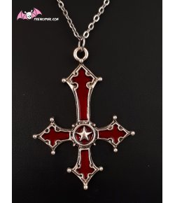 Collier croix inversée rouge