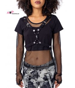 Crop top avec harnais et résilles noires