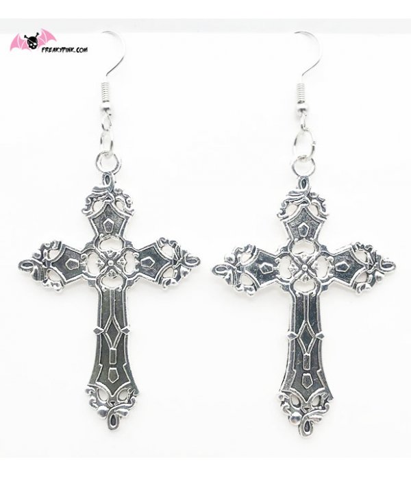 Boucles d'oreilles croix gothiques argentés