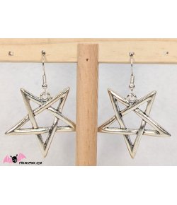 Boucles d'oreilles grands pentagrammes argentés