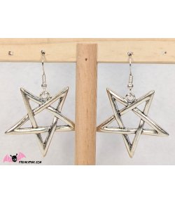 Boucles d'oreilles grands pentagrammes argentés