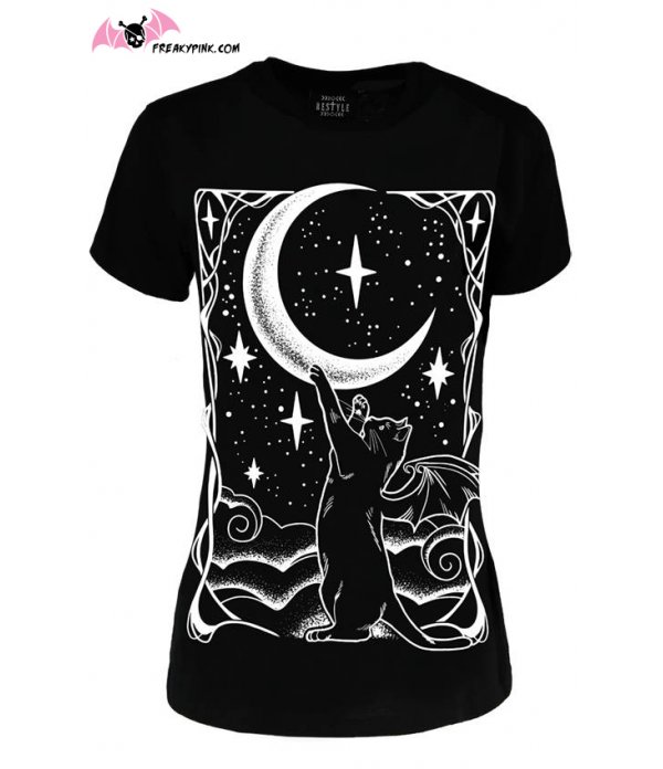T-shirt chat et croissant de lune