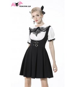 Robe plissée noire avec cœur Preppy Style