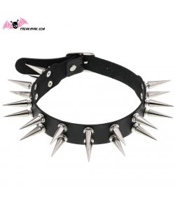 Choker noir double rangée de longs piques