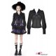 Blouse noire col chauve-souris et broche violette