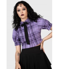 Chemisier court Hayee Ribbon tartan violet et noir