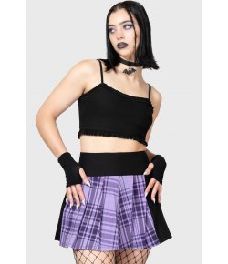 Jupe plissée Cattie tartan violet noir