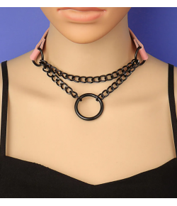 Choker rose pastel et noir anneau et chaîne