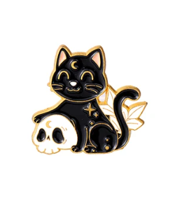 Pins chat noir lune et skull