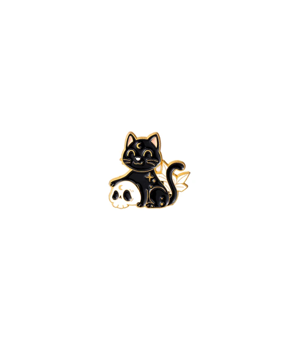 Pins chat noir lune et skull