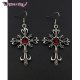 Boucles d'oreilles croix fleurs de lys argentés et rouges