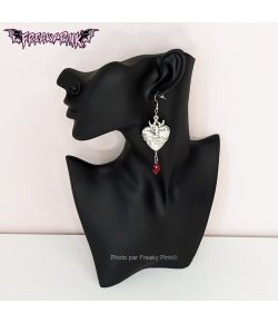 Boucles d'Oreilles Coeur Sacré Gemme Rouge