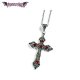 Collier Croix Gothique Gemme Rouge Petite