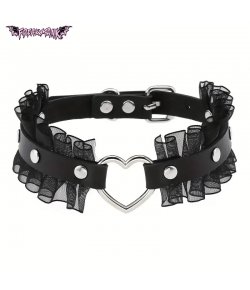 Choker Dentelle Noire Et Coeur
