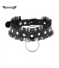 Choker Dentelle Noire Et Anneau
